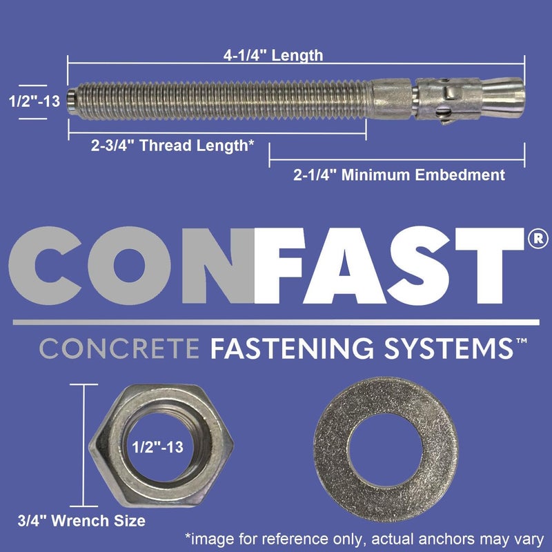 CONFAST 1/2" x 4-1/4" Wedge Anchor Zinc Plated (Box of 25) - Image 2